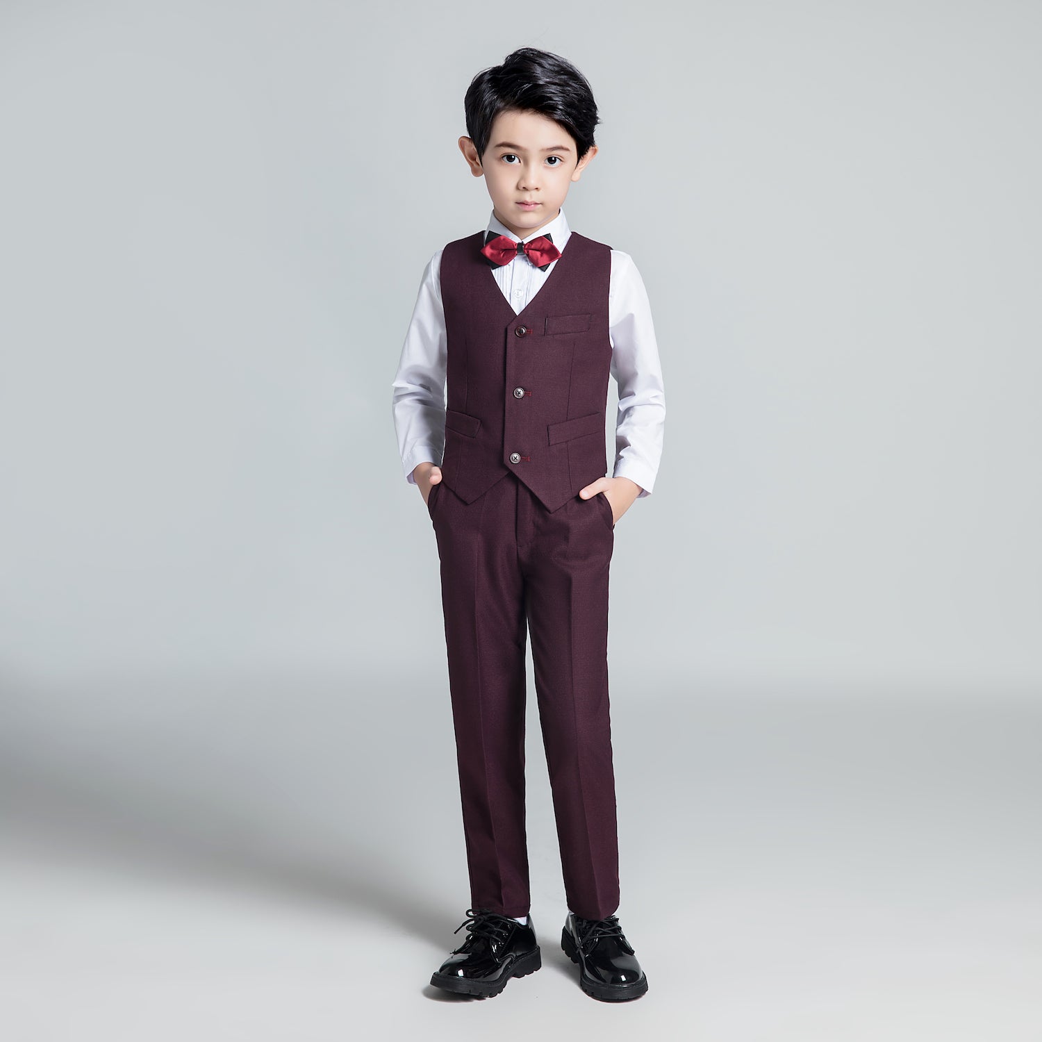 Purple Red Fashion 5 Piece Boys Suits