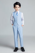 Cargar la imagen en la vista de la galería, Light Blue Formal Classic 4 Piece Boy's Formal Suits With Vest+Pants+Shirt+Tie
