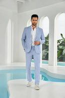 Seersucker Striped Blazer Pants 2 Piece Men's Summer Suit