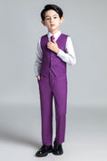 Cargar la imagen en la vista de la galería, Purple Formal Classic 4 Piece Boy's Formal Suits With Vest+Pants+Shirt+Tie
