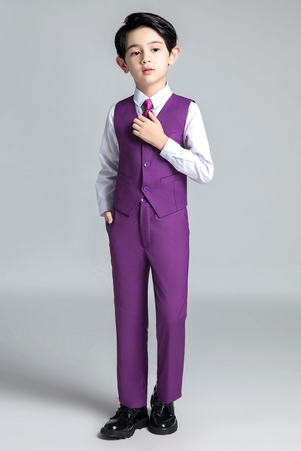 Purple Formal Classic 4 Piece Boy's Formal Suits With Vest+Pants+Shirt+Tie