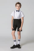 Load image into Gallery viewer, Black 4 Piece Kids Boys' Formal Party Summer Suits Set With Suspenders
