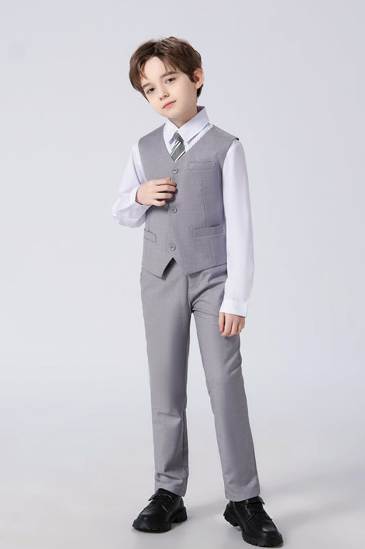 Light Grey Formal Classic 5 Piece Boys Suits