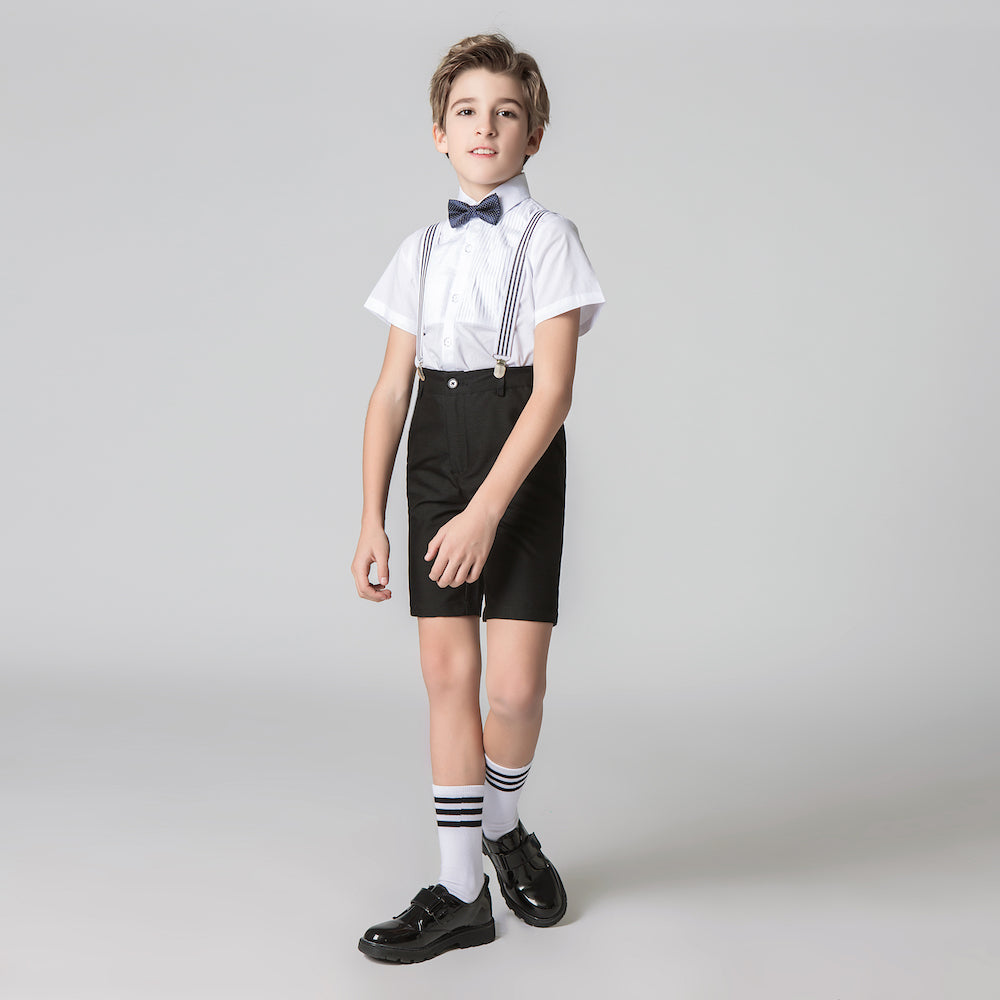 Black 4 Piece Kids Boys' Formal Party Summer Suits Set With Suspenders