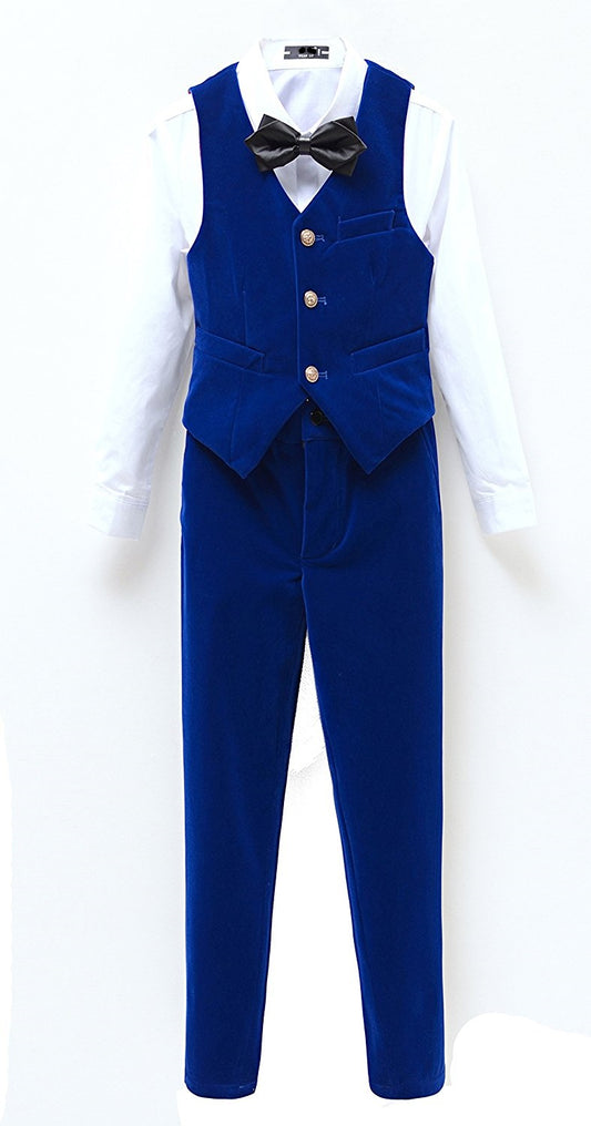 Royal Blue Velvet 3 Piece Boy's Formal Boys Suits With Jacket Vest Pants