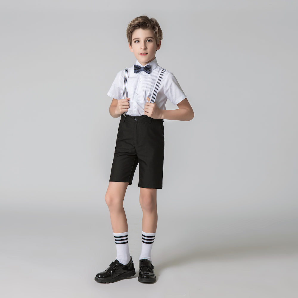 Black 4 Piece Kids Boys' Formal Party Summer Suits Set With Suspenders