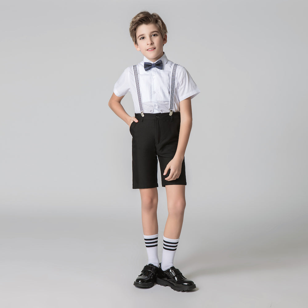 Black 4 Piece Kids Boys' Formal Party Summer Suits Set With Suspenders