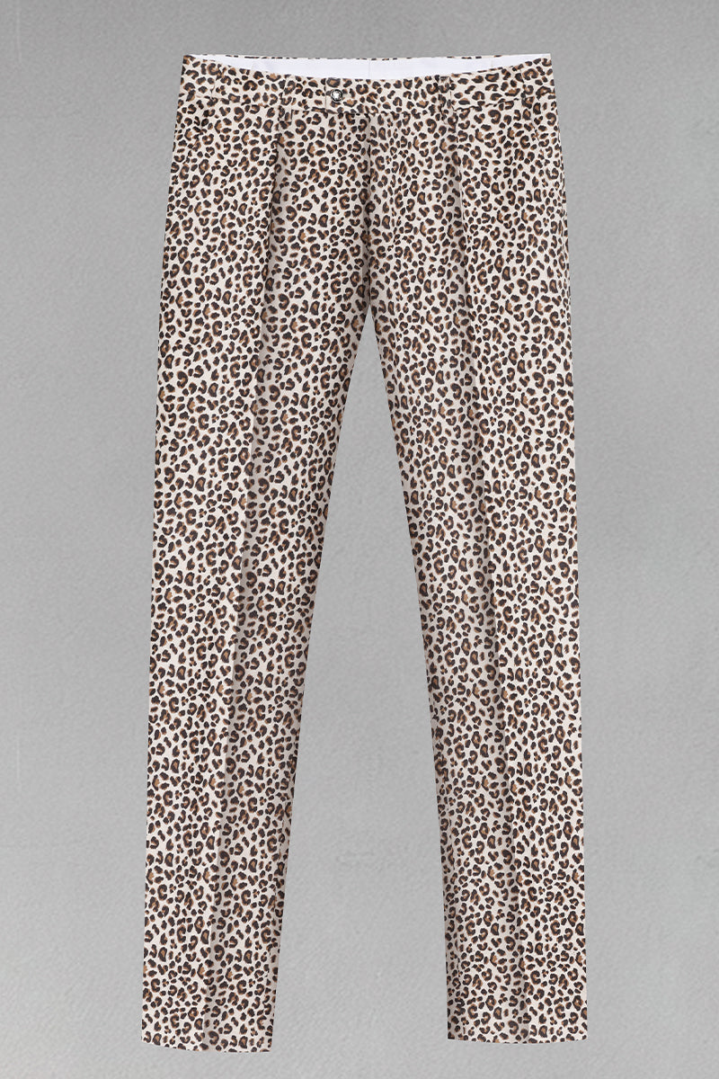 Men's Off-white Leopard Print Single-breasted 2-piece Suit