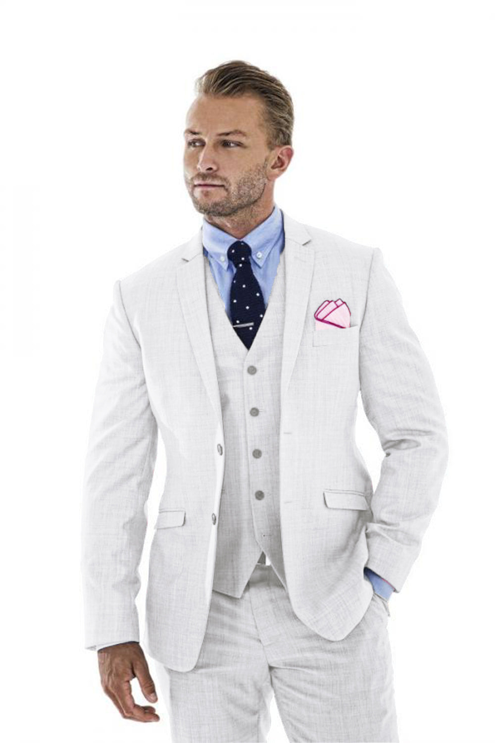 Retro Linen Beach Wedding Summer 3 Pieces Men Suits