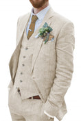 Gallery viewerに画像を読み込む, Retro Linen Beach Wedding Summer 3 Pieces Men Suits
