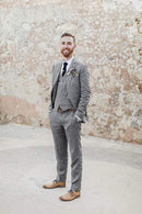 Retro Linen Beach Wedding Summer 3 Pieces Men Suits