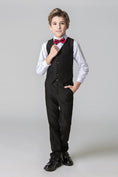 Gallery viewerに画像を読み込む, Black Custom Fit Slim 4 Piece Boy's Formal Suits With Vest+Pants+Shirt+Tie
