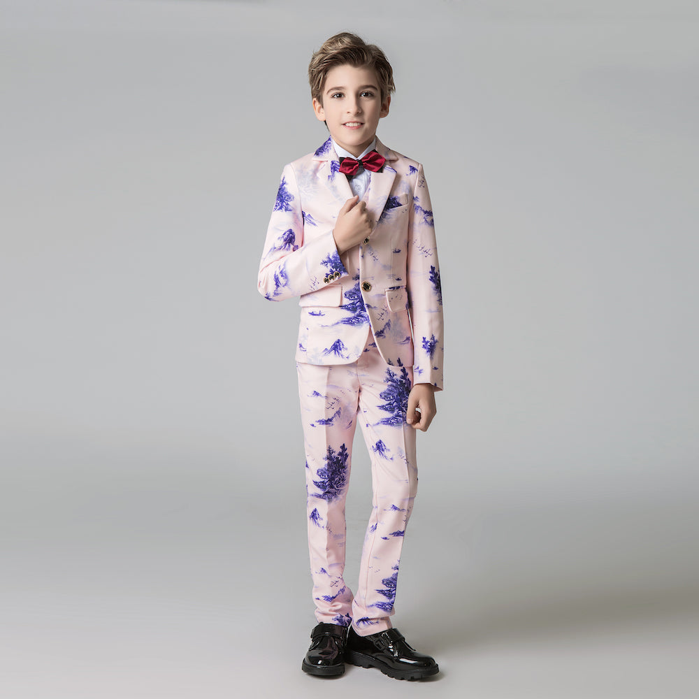 Unique Design Slim Fit Modern 5 Piece Boys Suits