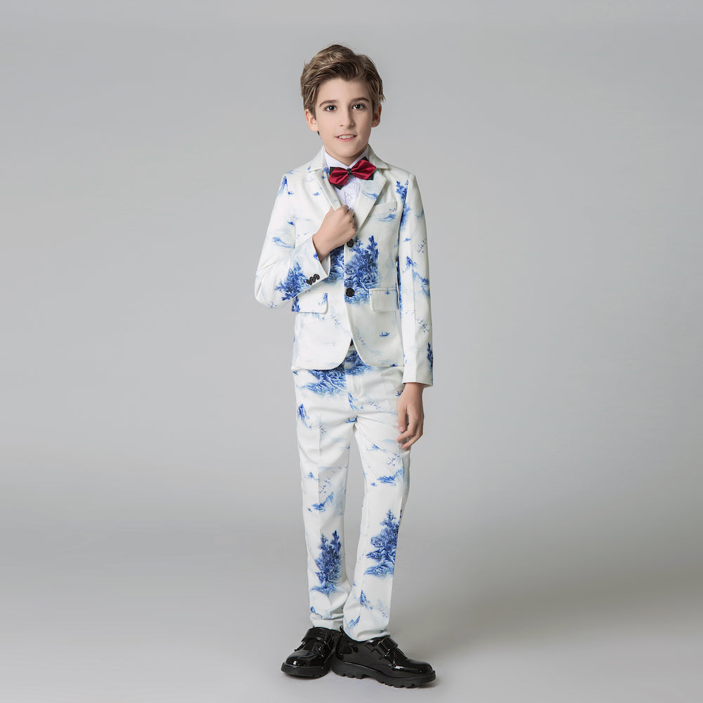 Unique Design Slim Fit Modern 5 Piece Boys Suits