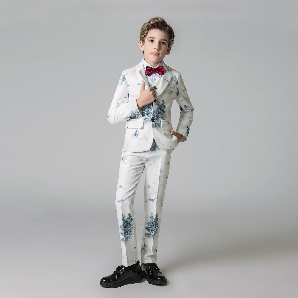 Unique Design Slim Fit Modern 5 Piece Boys Suits