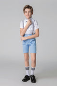 Gallery viewerに画像を読み込む, Light Blue Frosted Formal Party Summer 4 Piece Suit For Kids Boys' With Suspenders
