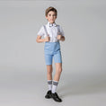 Cargar la imagen en la vista de la galería, Light Blue Frosted Formal Party Summer 4 Piece Suit For Kids Boys' With Suspenders
