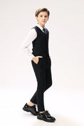 Gallery viewerに画像を読み込む, Navy Striped Slim Fit Modern 5 Piece Boy's Formal Suits
