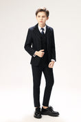 Load image into Gallery viewer, Navy Striped Slim Fit Modern 5 Piece Boy's Formal Suits
