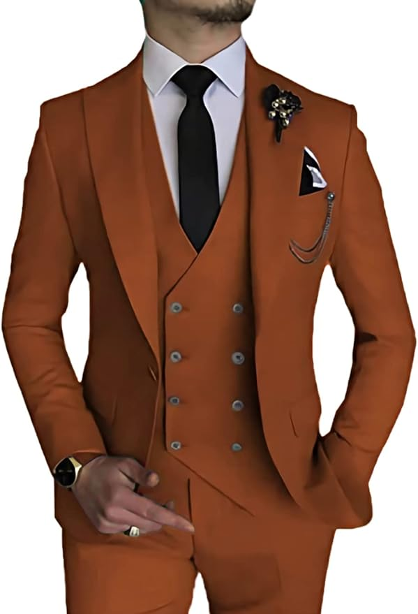 Stylish Peak Lapel Double Breasted One Button 3 Piece Men's Suit