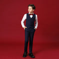 Cargar la imagen en la vista de la galería, Navy Fit Slim 4 Piece Boy's Formal Suits With Vest+Pants+Shirt+Tie
