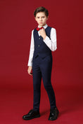 Cargar la imagen en la vista de la galería, Navy Fit Slim 4 Piece Boy's Formal Suits With Vest+Pants+Shirt+Tie
