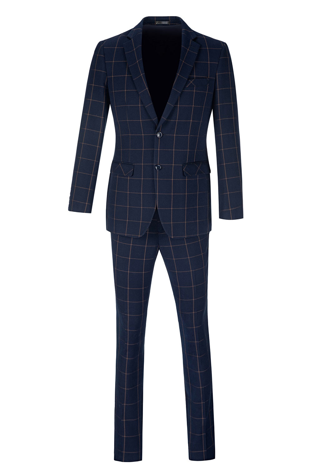 Blue Men's 3 Piece Set for Party, Wedding and Business ( Orange Plaid )