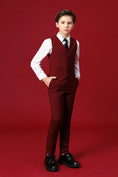 Load image into Gallery viewer, Burgundy Custom Fit Slim 4 Piece Boy's Formal Suits With Vest+Pants+Shirt+Tie
