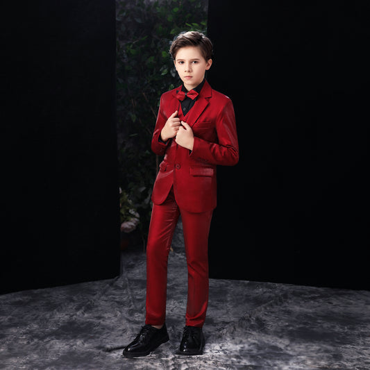 Red Slim Fit Party 5 Piece Boys Suits