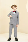 Charger l'image dans la visionneuse de la galerie, Light Grey Plaid Elegant Formal 5 Piece Boys Suits
