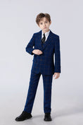 Load image into Gallery viewer, Blue Plaid Elegant Formal 4 Piece Boys Suits With Jacket+Pants+Shirt+Tie
