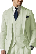 Cargar la imagen en la vista de la galería, Casual Beach Wedding Summer Seersucker Blazer Vest Pants 3 Piece Men Suit
