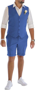 Load image into Gallery viewer, Men's Linen Summer Suits 2 Piece Causal Suits Vest and Shorts Tailored Fit 2024
