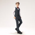 Load image into Gallery viewer, Grey Plaid Elegant 5 Piece Boys Suits
