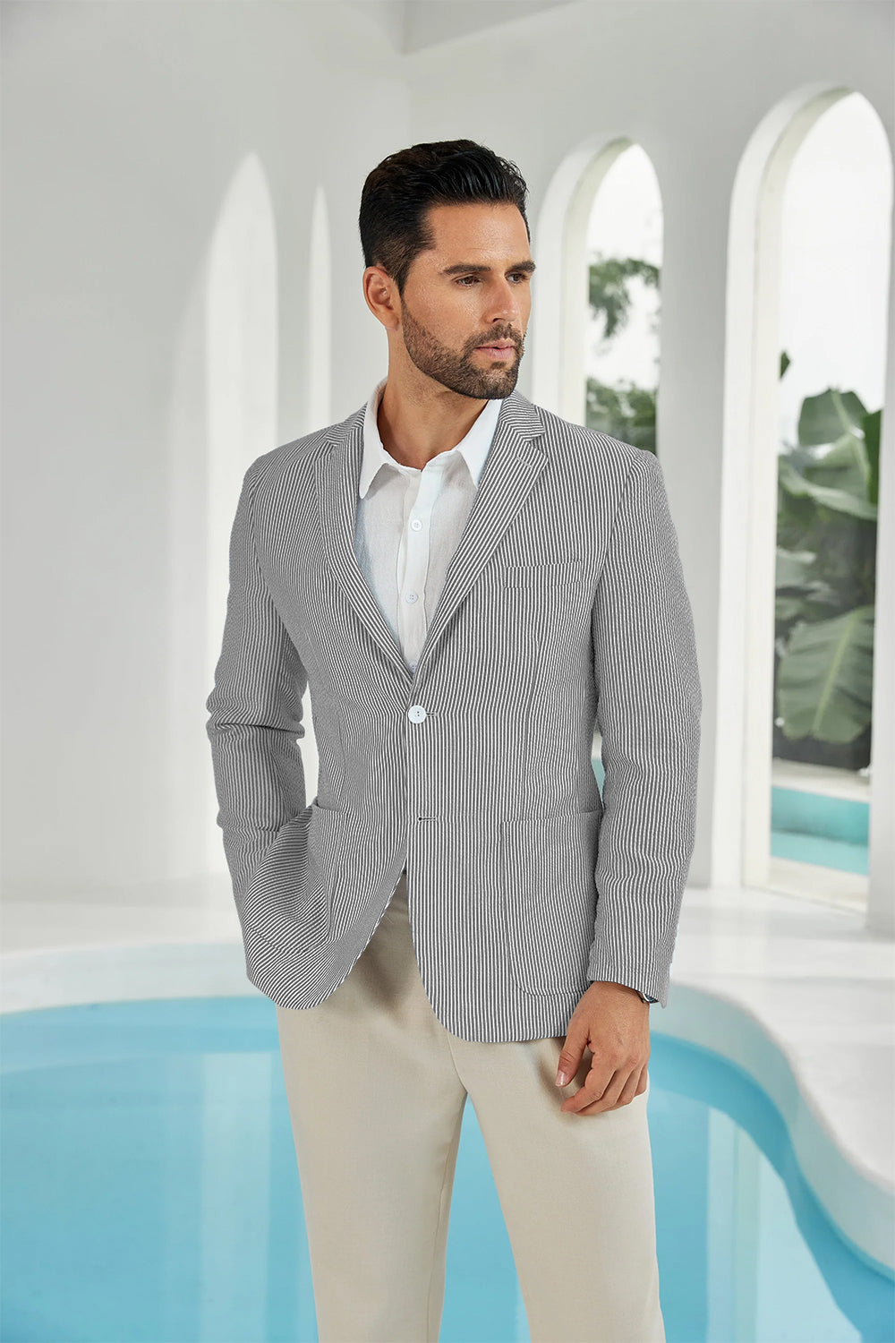 Seersucker Striped Men's Summer Blazer