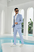 Cargar la imagen en la vista de la galería, Seersucker Striped Blazer Pants 2 Piece Men's Summer Suit
