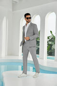 Charger l'image dans la visionneuse de la galerie, Seersucker Striped Blazer Pants 2 Piece Men's Summer Suit
