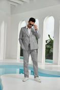 Cargar la imagen en la vista de la galería, Seersucker Double Breasted Blazer Pants 2 Piece Men's Summer Suit
