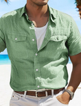 Cargar la imagen en la vista de la galería, Men's Linen Shirt Beach Solid Color Spring & Summer Street Daily Pocket Shirt
