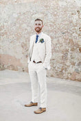 Cargar la imagen en la vista de la galería, Retro Linen Beach Wedding Summer 3 Pieces Men Suits
