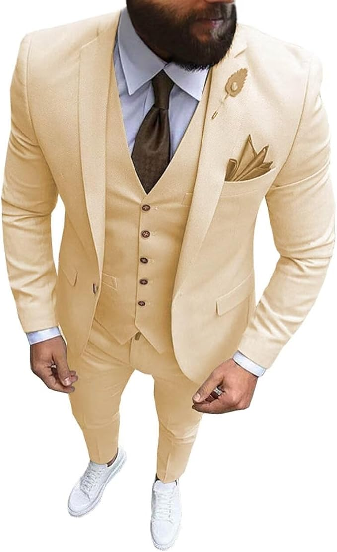 Slim Fit One Button Formal Wedding Groomsmen Prom Tuxedo 3 Piece Suit Mens