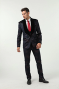 Gallery viewerに画像を読み込む, Navy Velvet Unique Patterned Party 3 Piece Men Suits
