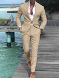 Gallery viewerに画像を読み込む, Men's Wedding Linen Beach Summer Single Breasted One-button 2 Piece Suits
