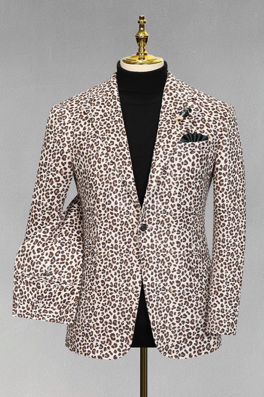 Men's Off-white Leopard Print Single-breasted 2-piece Suit