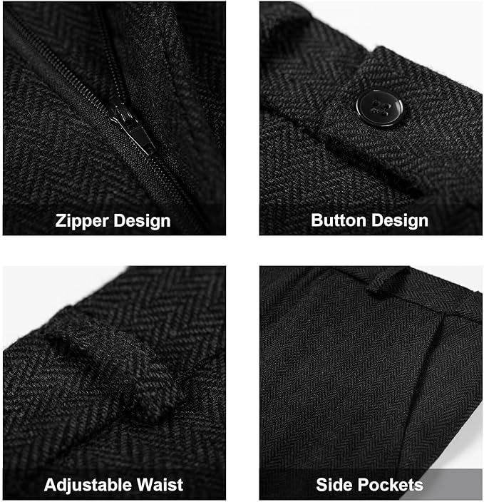 Retro Tweed Herringbone Slim Fit Notch Lapel Tuxedos Set Prom 3 Piece Men's Suit