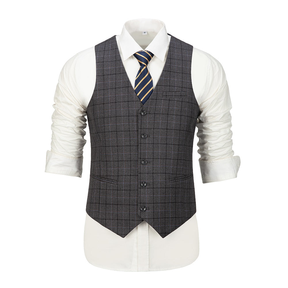 Grey Plaid Men's 3 Piece Set for Party, Wedding and Business