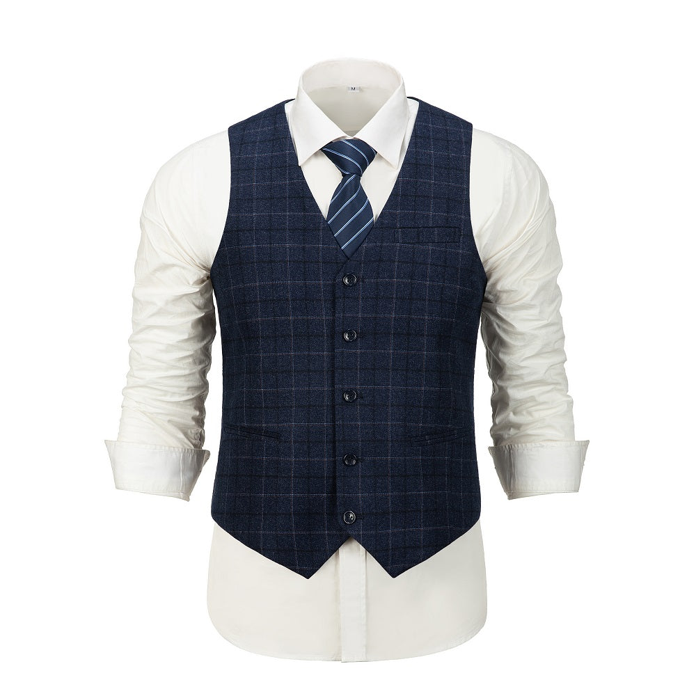 Navy Plaid Men's 3 Piece Set for Party, Wedding and Business