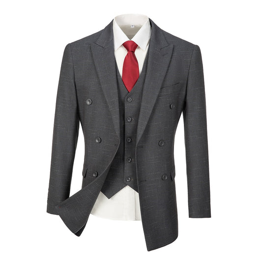 Grey Plaid Men's Double Breasted  Blazer