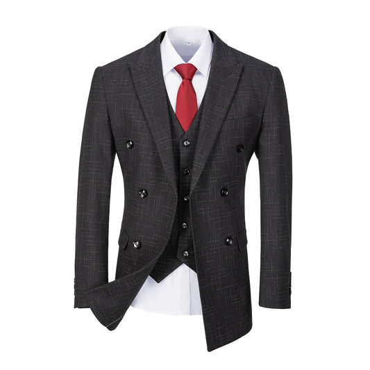 Black Plaid Men's Double Breasted Blazer Jacket