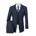 Cargar la imagen en la vista de la galería, Navy Plaid Men's 3 Piece Slim Fit Suit Set Double Breasted Blazer Vest Pants for Party, Wedding and Business
